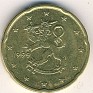 Euro - 20 Euro Cent - Finland - 1999 - Brass - KM# 102 - Obv: Rampant lion left surrounded by stars, date at left Rev: Denomination and map - 0